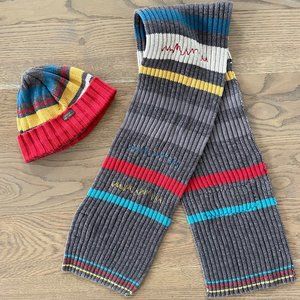 Deux Par Deux Knitted Rib Beanie Hat and Scarf Set